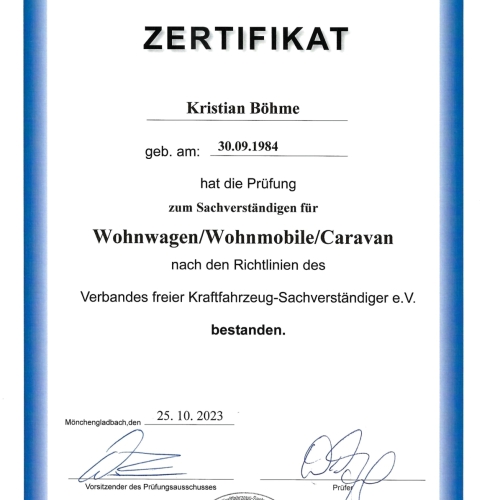 VfK Zertifikat Wohnmobile