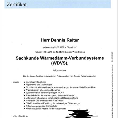 Sachkunde Wärmedämm-Verbundsysteme - TÜV