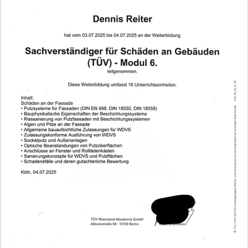 Sachverständiger für Schäden an Gebäuden Modul 6
