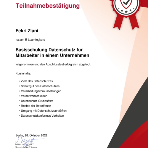 Schulung Datenschutz Fekri Ziani