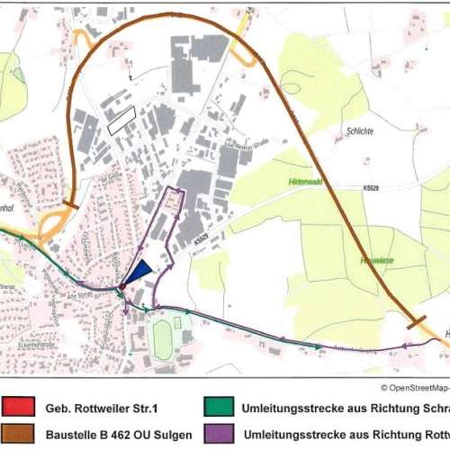 Lageplanausschnitt Baustelle B 462 OU Sulgen
