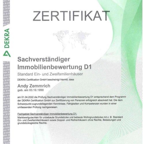Dekra D1 Zertifikat