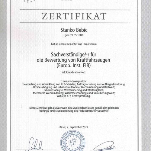 Zertifikat (Europ. Inst. IFB)