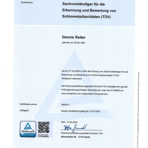 zertifizierter-Sachverständiger für die Erkennung und Bewertung von Schimmelpilzschäden (TÜV)