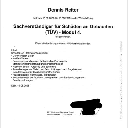 Sachverständiger für Schäden an Gebäuden Modul 4