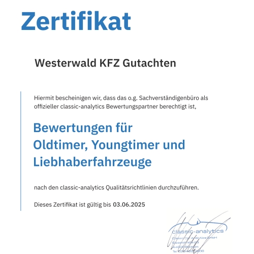Zertifikat Oldtimer & Youngtimer