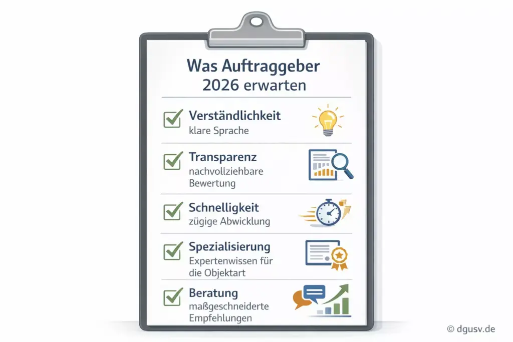 Checkliste zu Anforderungen an Immobiliengutachten 2026 aus Sicht von Auftraggebern.