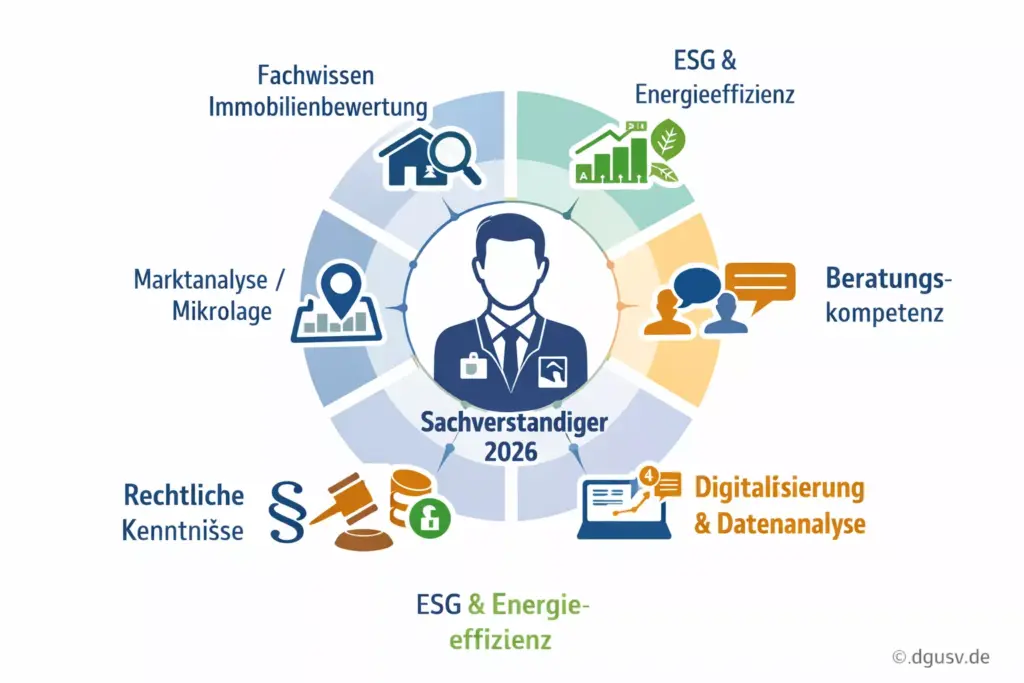 Anforderungen an Sachverständige 2026 mit Kompetenzen für moderne Immobiliengutachten.