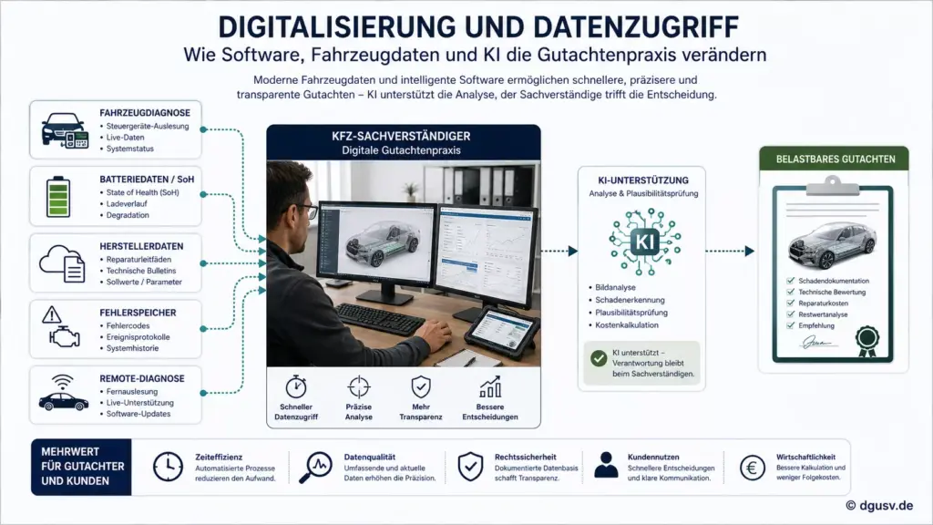 Digitalisierung im KFZ-Gutachten mit Fahrzeugdaten, KI und Diagnoseprozessen bei E-Autos
