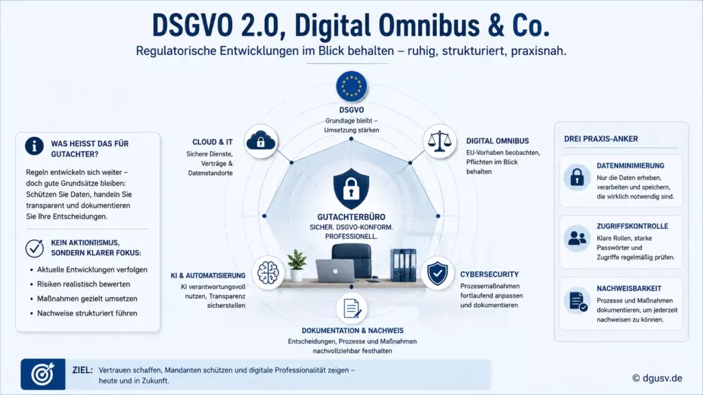 DSGVO 2.0 und Digital Omnibus als Datenschutz-Radar für Gutachter 2026.