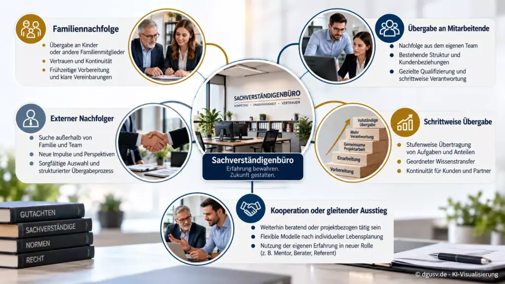 Übersicht der Nachfolgemodelle beim Generationswechsel im Gutachter- und Sachverständigenbüro.