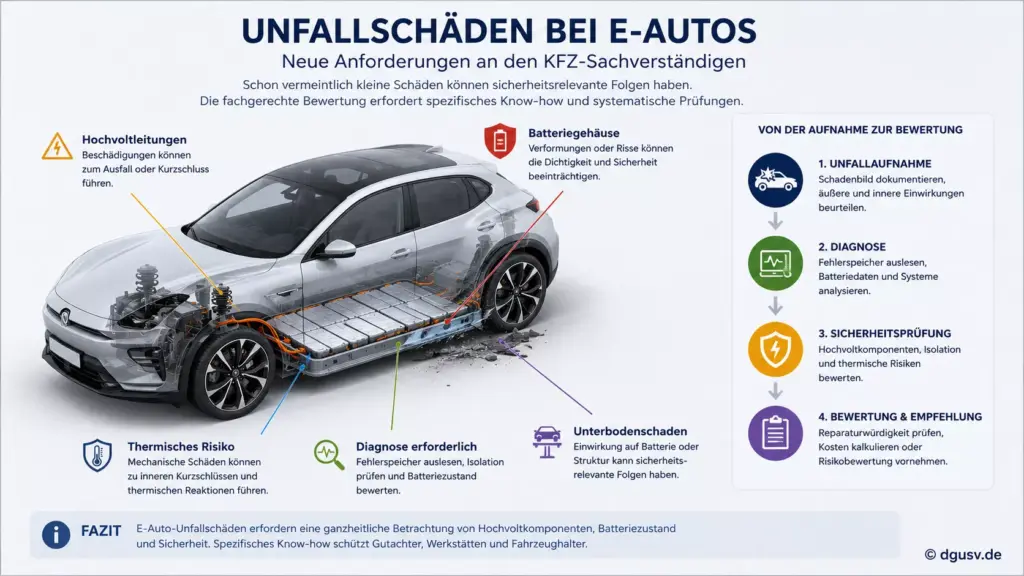 Unfallschäden bei E-Autos mit Hochvoltprüfung und Batterierisiken für KFZ-Gutachter