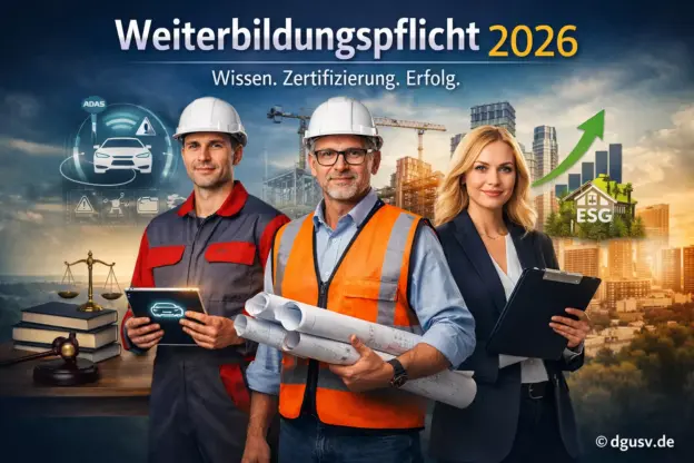Weiterbildungspflicht Gutachter 2026: Neue Vorgaben, Fortbildungsstunden & Nachweispflichten für KFZ-, Bau- & Immobilien-Sachverständige. Infos hier!